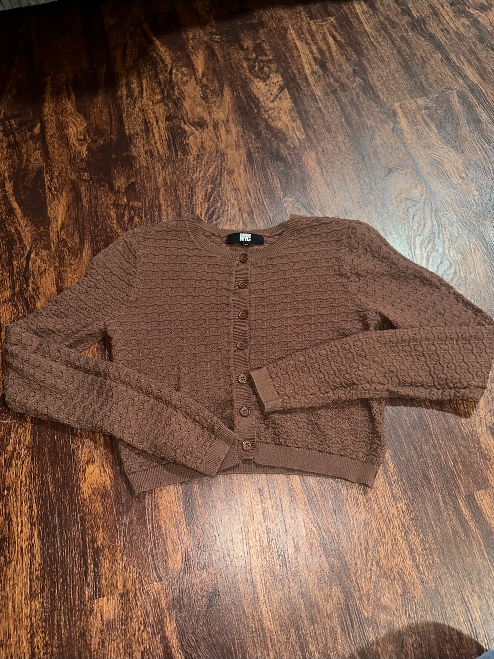 MADDEN NYC Chocolate Brown Textured Button-Up Cardigan